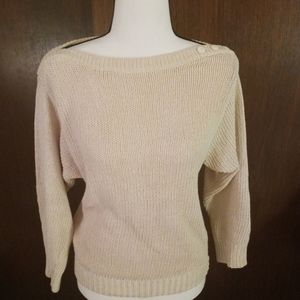 Cream Silk and Cotton Blend Boatneck Sweater Size Small